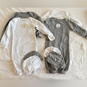 Burt's Bees Baby Newborn Sleeper Gown & Cap Set, Gray/Cloud 0-6 Months 4 sets